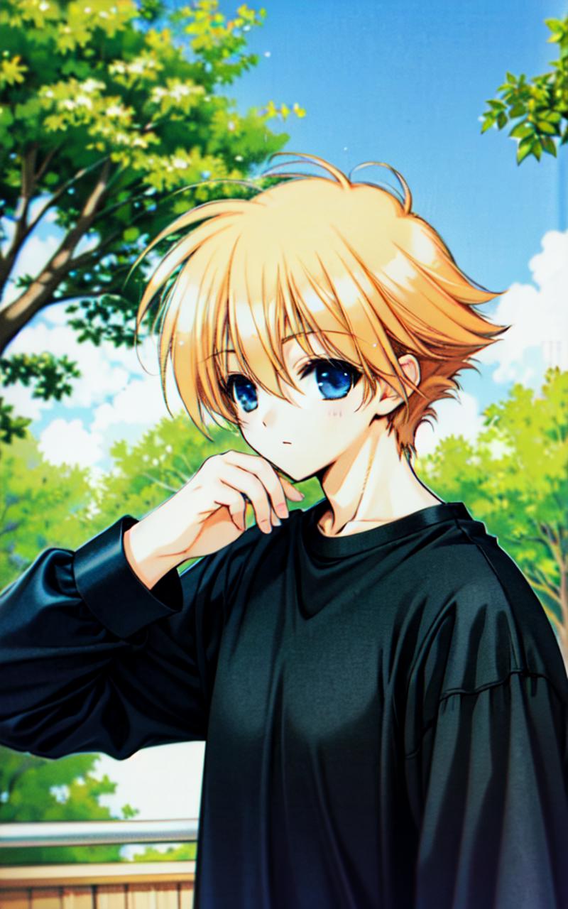 05719-348767768-a man with blonde hair and a black shirt is looking at something in the distance with trees in the background, solo, blurry, mal.png